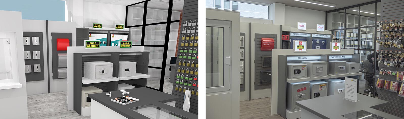Von der 3D-Ansicht zur neu gestalteten Verkaufsfläche: Bei „Hofmaier Sicherheits-Systeme“ in Böblingen kam BURG-WÄCHTER VISION erstmals zum Einsatz. 